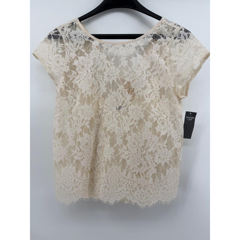 Abercrombie & Fitch Cream Floral Lace Open Back Bow Top XS New